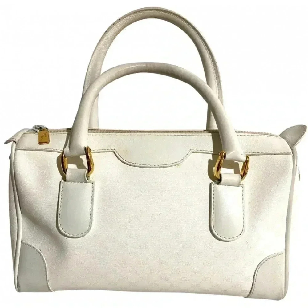 Gucci white micro monogram canvas leather satchel handbag